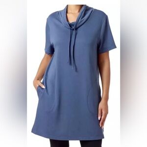 Hue Blue Scrunch Neck Tunic Top Dress with Pockets Sz XXL 2x